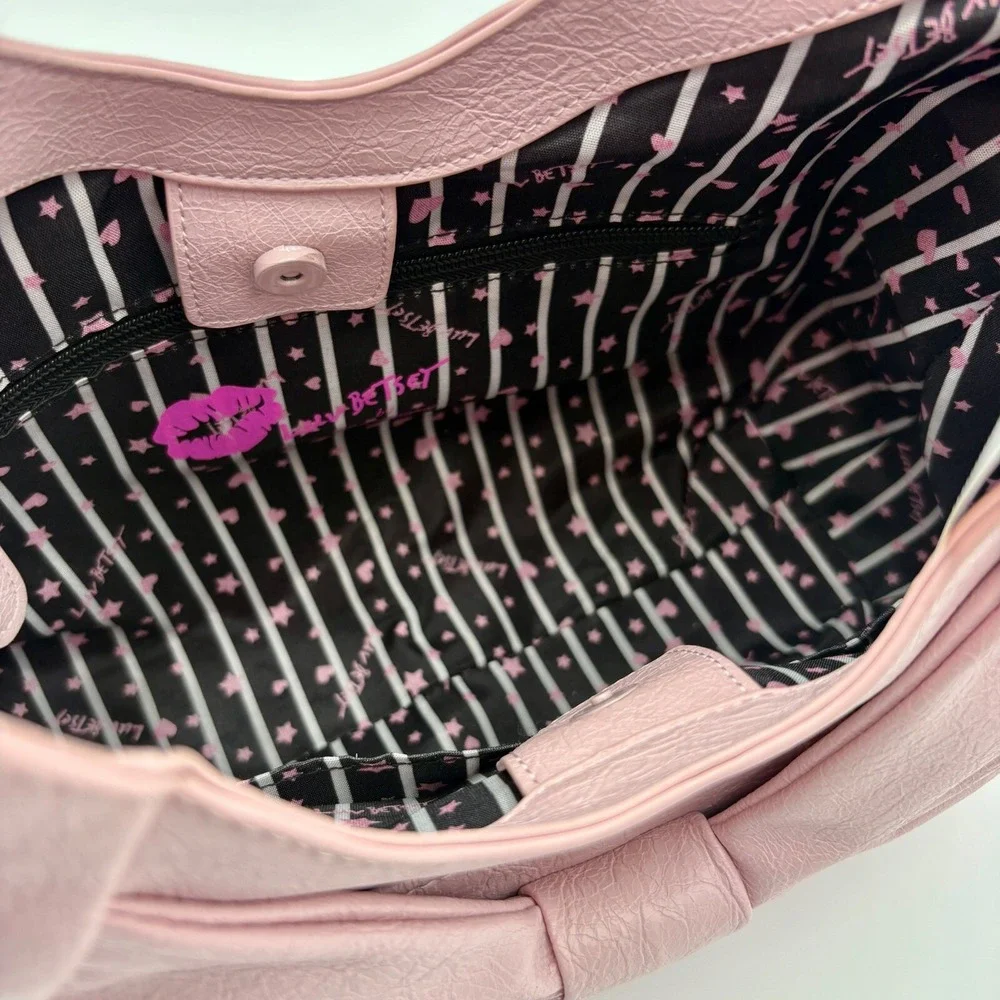 Betsey Johnson LBROSA Bow Hobo Bag Purse Shoulder Bag Y2K Pink Blush‎